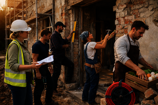 Bauarbeiter bei der Renovierung eines Gebäudes